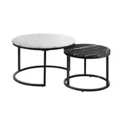 Oikiture Set of 2 Coffee Table Round Nesting Side End Table White & Black