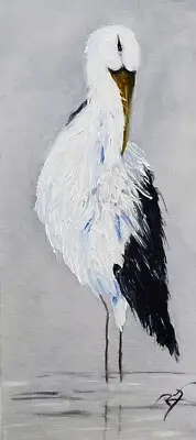 Stork. 10x20 oil on canvas by Roger Gelis .