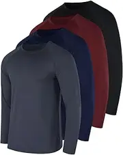 [Real Essentials] 4 Pack: Men's Compression Top Long Sleeve Shirt Base Layer Active Athletic Sports T-Shirts
