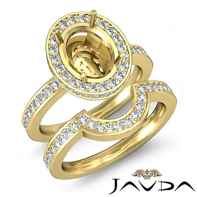 Diamond Oval Wedding Band Semi Mount Ring 14k Gold Yellow Bridal Setting 1.2Ct
