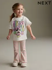Cream Pink Stripe Disney Mickey Mouse T-Shirt and Flare Leggings Set (3mths-7yrs) (C34857) | $33 - $39
