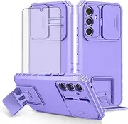 [Asuwish] Phone Case for Samsung Galaxy A54 5G with Tempered Glass Screen Protector and Slide Camera Cover Kickstand Stand Slim Protective Mobile Cell Accessories A 54 54A SM A546U 2023 Women Men Purple