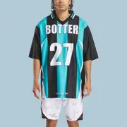 Reverse Soccer Tee Striped Botter Striped Navy/Aqua Blue
