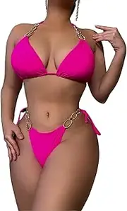 [Generic] Women's Sexy Thong Bikini Crystal Side Bottom Triangle Bikini Halter Swimsuits