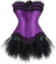 [FAWENLI] Fashion Women Corset Dress Women Sexy Vintage Purple Corset With Steampunk Lace Bow Skirt Sets Corsets Clubwea
