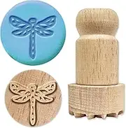 OLYCRAFT Wood Stamps with Handle 1.8x1 inch Dragonfly Pattern Wooden Clay Stamp Wood Handle Pottery Tools Stamps Natural Round Wood Stamp Small Mini Stamp for Clay and Ceramic Craft Making