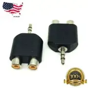2 PACK 3.5mm STEREO MALE PLUG TO 2 RCA FEMALE AUDIO ADAPTER CONNECTOR SPLITTER