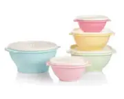 Tupperware Servalier Bowls Set of 5 Pastels Blue Green Pink Yellow New FREE SHIP