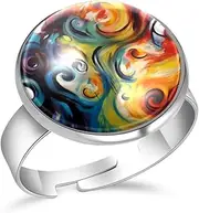 [FVQL] Stainless Steel Ring for Girls, abstract doodle pattern, 1.7cm/0.67inch, Glass, glass