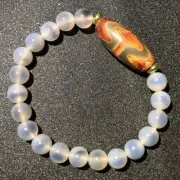 Magic Tibetan Old Agate Double tiger teeth Totem dZi Bead bracelet12*28.8mmN008