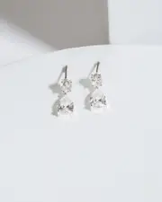 Silver Cubic Zirconia Hanging Teardrop Stud Earrings