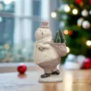 Primitive Ragon House Christmas 12.5 Surprised Snowman Carrying Trees