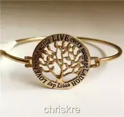 Tree of Life Bracelet Bangle Gold Celtic Live Love Laugh Message USA Seller
