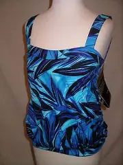 MIRACLESUIT BREEZY Blue Leaf Print Blouson Tankini Swimsuit TOP - 8 - NWT $90