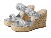 Stuart Weitzman Braida Sandal Women's US 9.5 Silver Wedge Heel Espadrille KHD427
