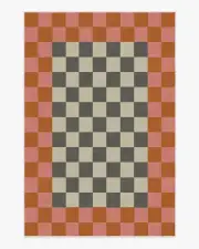 185' x 275' | Machine Washable Runner Rug | Kid & Pet Friendly | Indoor Rug | Checker Border Pink & Orange Flatwoven Rug by Jonathan Adler | Ruggable