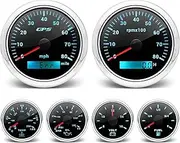 ARTILAURA 6 Gauge Set-GPS Speedometer, Tachometer, Fuel Level, Water Temperature, Oil Pressure, Voltage 7 Color Backlight Boat Gauges Set Marine Car (Black)