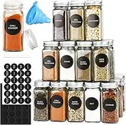 24pcs Glass Spice Jars, 4 oz Glass Seasoning Bottles, Spices Container, Empty Spice Jars, Square Spice Bottles with Airtight Stainless Steel Caps with Shaker Lid (24)