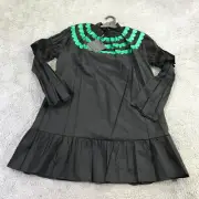 CYNTHIA ROWLEY Dress Womens Small S Black Green Eden Scallop Embroidery $ 425