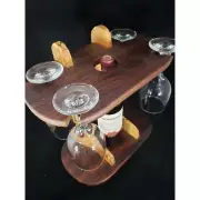 4 glass wine Stand in walnut and spalted maple Holds Displays 4 Glasses 1 bottle