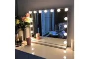 Vanity Mirror with Lights - Hollywood Lighted Makeup Mirror with 15 LED Bulbs, USB & Type-C Charging, Tabletop or Wall-Mounted - White
