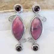 Offerings Sajen 925 SS One of a Kind Rhodolite Post Earrings with Garnet