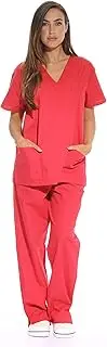 Just Love Women's Six Pocket Medical Scrubs Set (V-Neck with Cargo Pant), Red