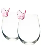 Godinger Set of 2 Butterfly Stemless Wine Glasses