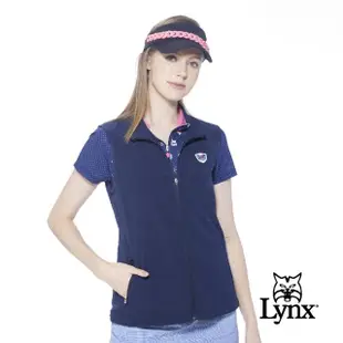 【Lynx Golf】女款吸濕快乾透氣易溶紗材質反光印花脇邊剪裁設計無袖背心(深藍色)