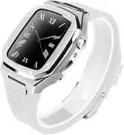 [HAZELS] Latest Stainless Steel for Apple Watch Band 8 7 44mm 45mm Noble Metal for IWatch Series 8 7 6 SE 5 41mm Modification kit Metal Bezel (Color : Silver-W, Size : 44MM)
