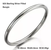 Bracelet Real 925 Sterling Silver Filled Solid 6mm Bangle Ladies 2X-Large 80mm