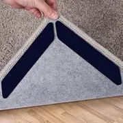 STR Rug Gripper, Dual Sided Washable Removable Rug Tape, Prevent Curling Corner Holder, Keep in Place Non Slip Adhesive Stopper for Hardwood Floors and Tile (16Pcs)