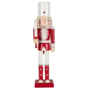 15" Red & White Nutcracker Decoration with White Sword – Hand painted Wood