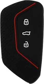 EMSea Car Key Cover Key Fob Cover Case Compatible with Golf 8 Compatible with Seat Leon MK 4/Tarraco/Ateca Octavia Silicone 3 Button Car Accessories, Red Strip