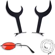 WeKen Red Monocle and Black Horns Clips Cosplay Accessories Set for Alastor Costume (Red Monocular Glasses+Chain+Black Horns Clips 3PCS Kit)