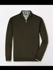 Peter Millar Autumn Crest Suede Trim Merino Wool Juniper 1/4 Zip Pullover Sz XXL