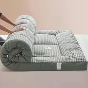 Winter Thickened Futon Floor Mattress Japanese Tatami Mattress Foldable and Rolled Up Floor Mattress Soft Breathable Double Futon Mattress Student Dormitory Home (Color : Green Plaid, Size : 90cm*20