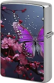 [GHBNK] Purple Plum Butterfly Lighter Case, Lighter Protective Cover, Personalized Metal Shell Graffiti Design