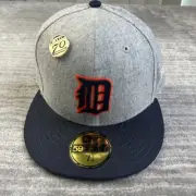 Detroit Tigers Hat Cap Mens Fitted 7 1/4 New Era 70th Anniversary Pin Wool