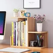 Desktop Wooden Bookshelf Organiser, Small Storage Display Shelf for Books and Decor, 2-Tier Bookcase A211 (Wood)