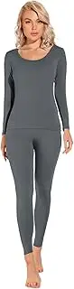 [Liang Rou] Women's Scoop Neck Long Johns Ultra Thin Modal Thermal Underwear Top & Bottom Set