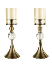 [SOGA] Glass Metal Stand Candle Holder 2x 43cm in Gold