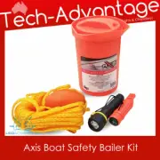 Orange Boat Safety Bailer Kit Inc.Torch Throw Rope Float Compass Whistle Mirror