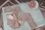 Newborn Dusty Pink Lace Romper with Bow and Headband Set Newborn Photo Props