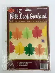 Beistle Fall Leaf Garland Decorations 3D Autumn Leaves Art Tissue 12ft 1989 NOS