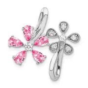 Solid 14k White Gold Simulated CZ and 1.92 Pink Tourmaline Flower Pendant