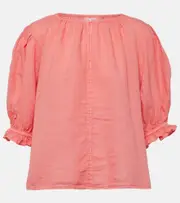 Velvet Puff-sleeve linen top