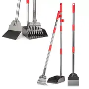 Long Handle Dog Pooper Scooper,Stainless Steel Rake with Tray & Spade Set