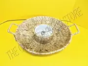 Light Wicker Round Serving Basket Handles Chip Dip Veggie Fruit Tray Party Decor