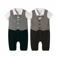 在飛比找樂天市場購物網優惠-Augelute Baby 短袖紳士背心打摺褲連身衣 2件套
